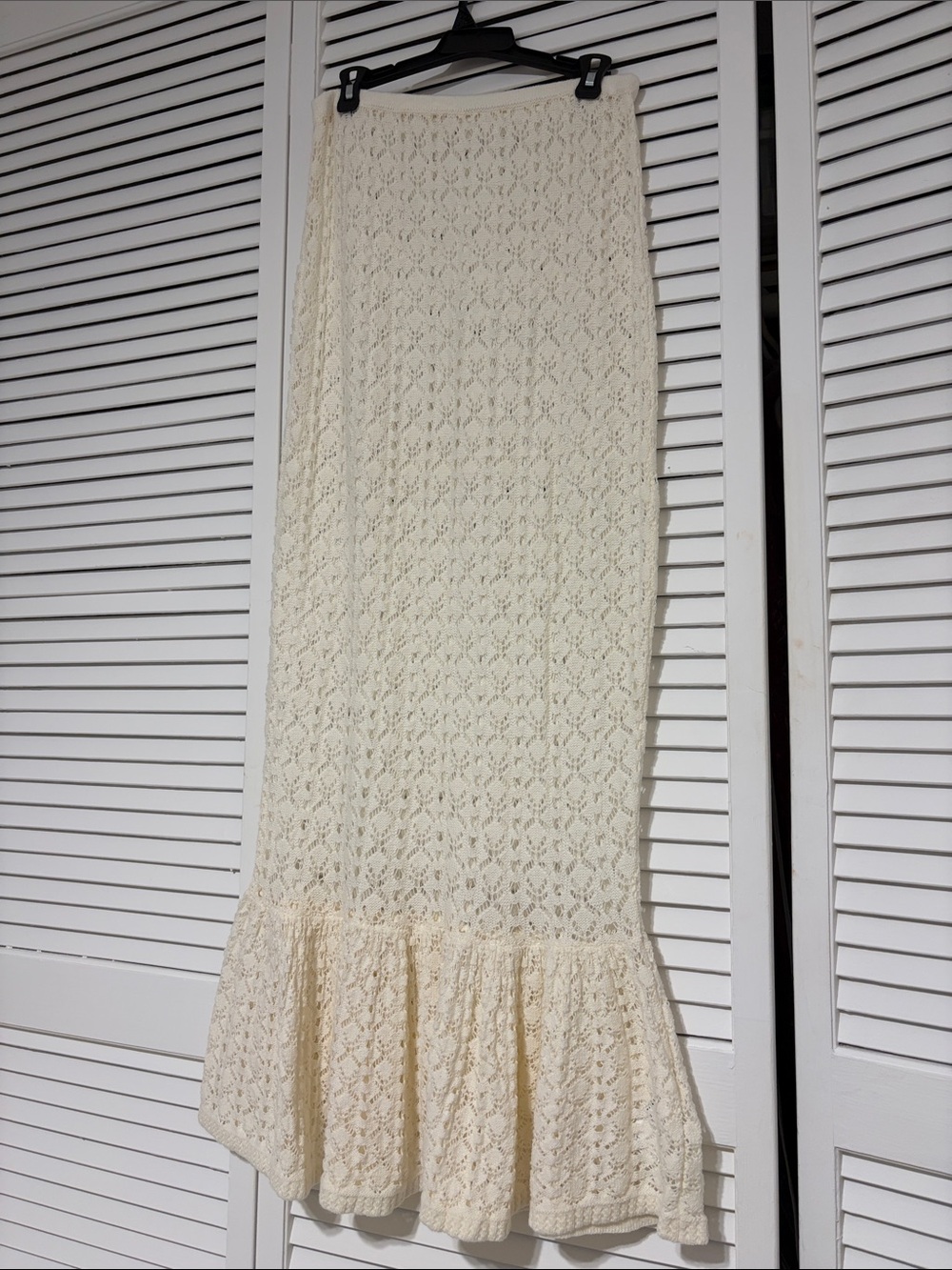 Cream Crochet Maxi Skirt with Ruffle Hem